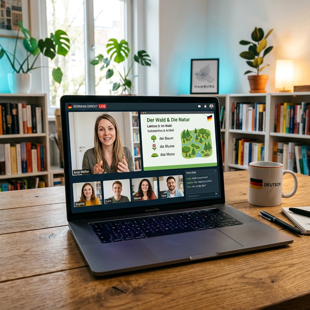 Student attending online class on laptop